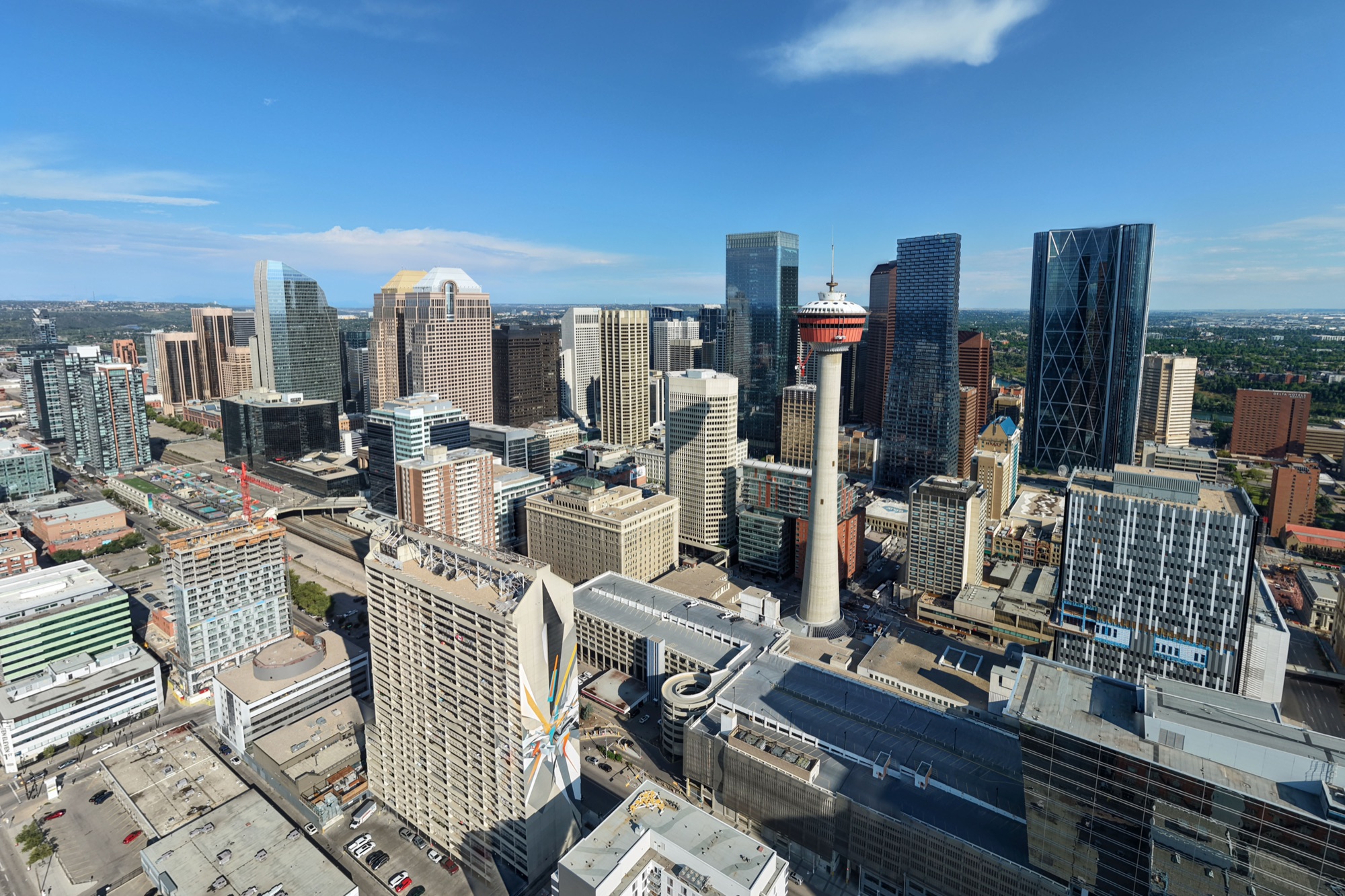 Downtown Calgary's skyline on a clear day with the Calgary Tower at its centre